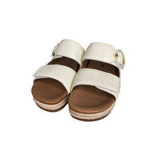 Josef Seibel Ivory Leather Wedge Sandals With Adjustable Straps & Padded galileo